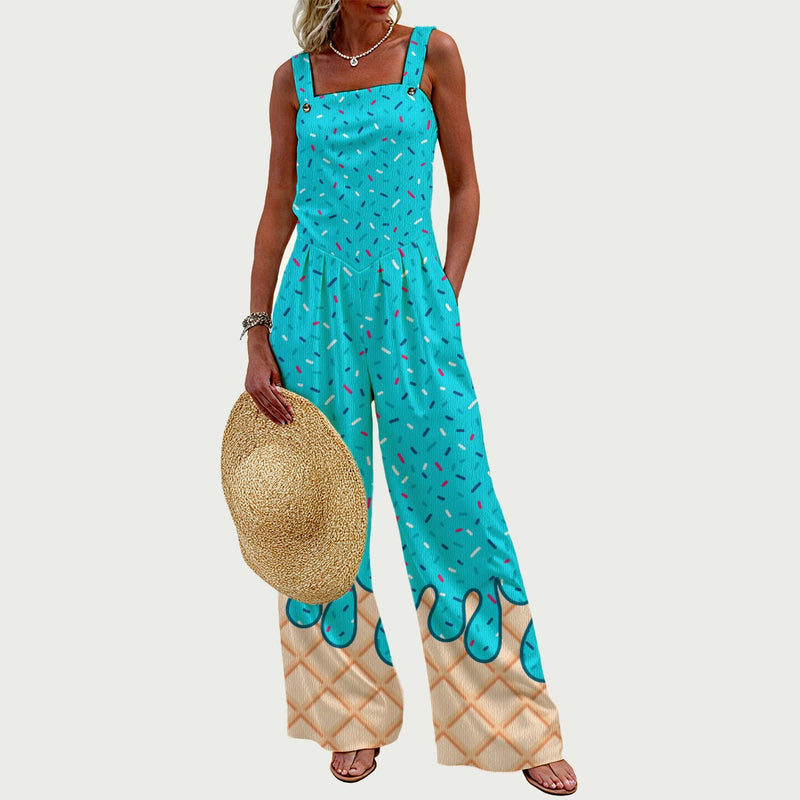 Turquoise Ice Cream Wide Leg Jumpsuit