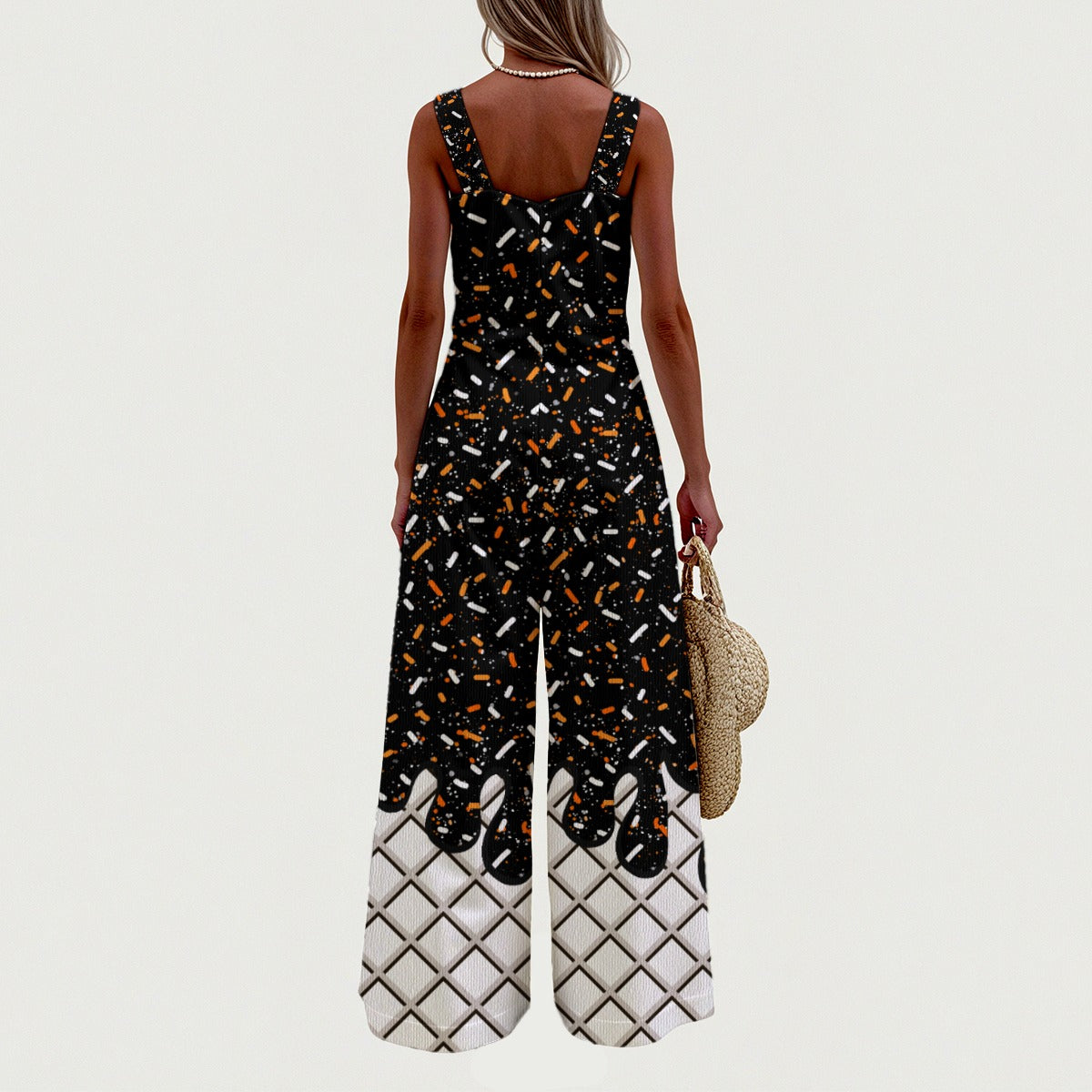 Black and Orange Women's Wide-Leg Jumpsuit