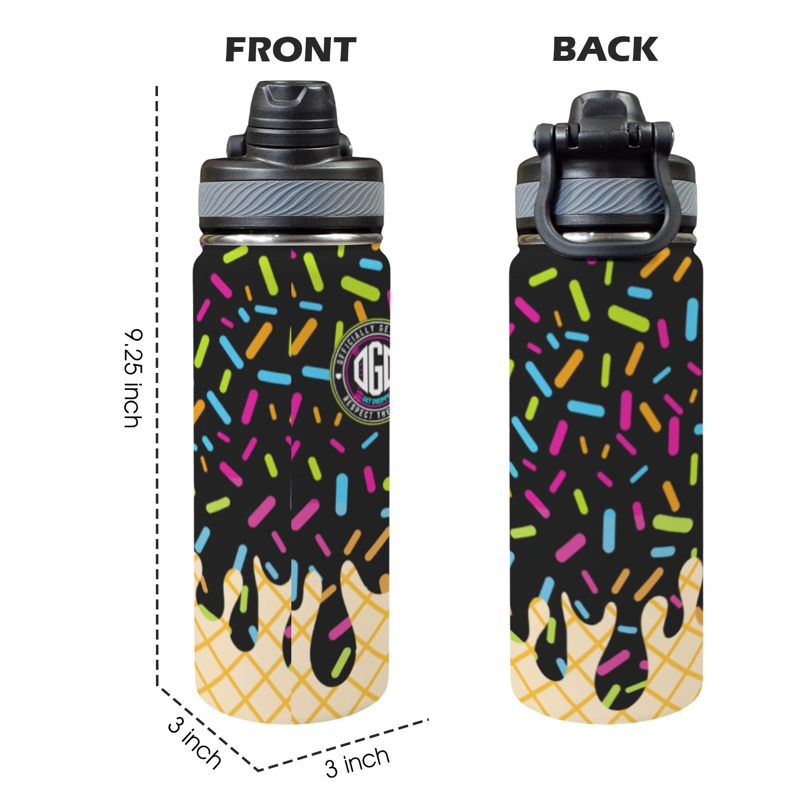 Midnight Sundae Insulated Water Bottle with Dual-Use Lid (18oz)