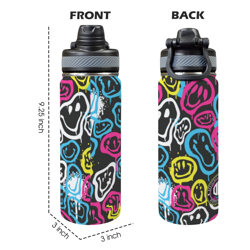 Smiley Slugger Insulated Water Bottle with Dual-Use Lid (18oz)