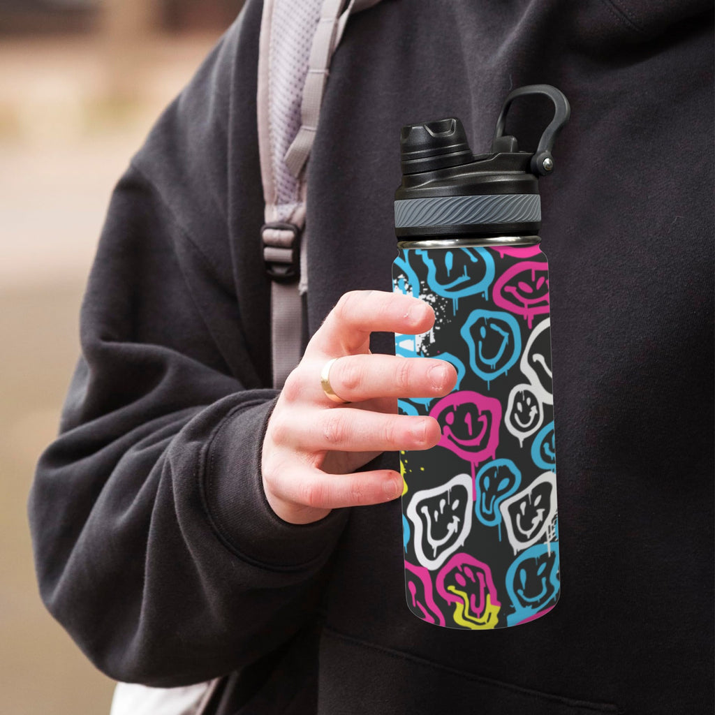 Smiley Slugger Insulated Water Bottle with Dual-Use Lid (18oz)